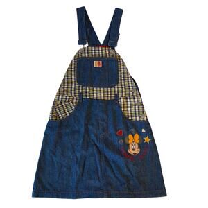 VTG  90s Minnie Mouse Plaid Patchwork‎ Denim Overall Jumper Dress Size 7/8 (130)